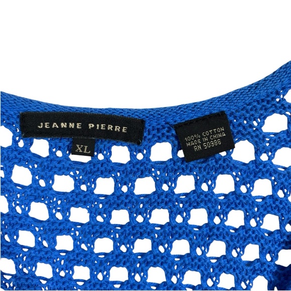 Jeanne Pierre Knit Crochet Pullover via Neck Sweater 3/4 Sleeve Blue Size XL - Picture 7 of 7